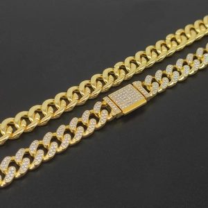 Chunky 12mm gold hip hop Cuban link necklaces with iced out rhinestone buckle detail