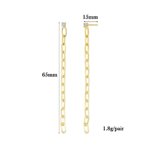 Detailed view of gold chain earrings with size 65mm and weight 1.8g specifications