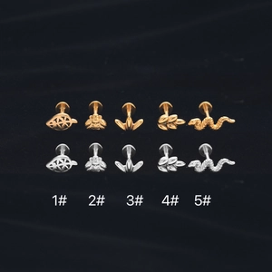 Snake Bee Leaf 316L Stainless Steel Flat Back Labret Stud Piercing Jewelry For Ear Cartilage Tragus Lip