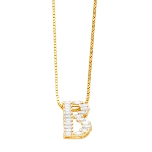 Fashionable gold initial B pendant necklace with pavé cubic zirconia on box chain