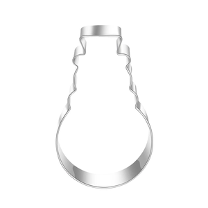 Close-up of snowman-shaped stainless steel cookie cutter for Christmas baking
