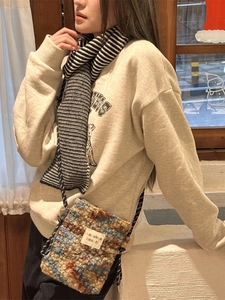 Colorful plush crossbody bag for autumn with sheep fleece texture and rope strap