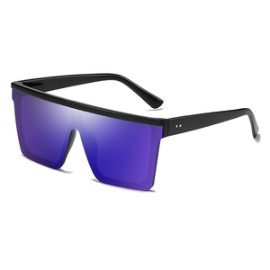 Lunettes de soleil carrées oversize à dessus plat avec verres miroirs violets et monture noire
