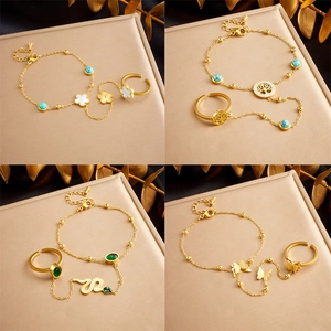Stainless Steel Hand Harness Hand Chain With Ring Tree Of Life Butterfly Snake Jewelry For Women Fashion Accessory