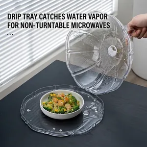 Food grade microwave splatter cover with steam tray for heating meals and keeping food fresh