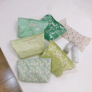 Floral Jacquard Canvas Cosmetic Bag Zipper Clutch Makeup Organizer Pouch Travel Toiletry Case For Women