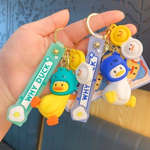 Porte-clés canard mignon avec coiffes dinosaure et requin et bracelets en silicone WHY DUCK