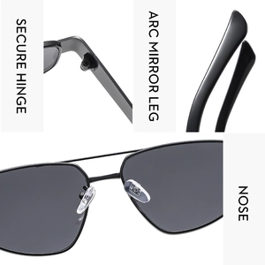 Detail of reinforced hinges and silicone nose pads on retro metal aviator sunglasses