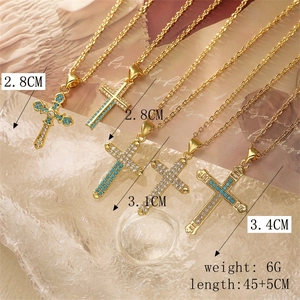 Detailed size chart for gold cross necklaces with turquoise and zirconia stones