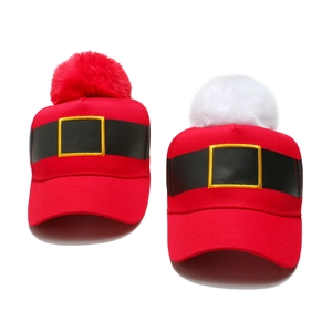 Christmas Baseball Cap Santa Claus Belt Design Cotton Festive Faux Fur Pom Pom Hat For Party Dress Up Adult
