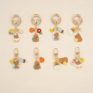 Cartoon Capybara Keychain Cute Animal Enamel Drip Oil Keyring Kawaii Bear Guinea Pig Bag Charm For Students Backpack Decoration