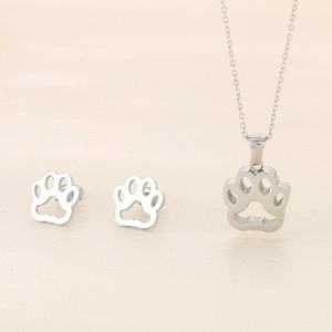 Ensemble bijoux chaton mignon en acier inoxydable avec collier et boucles d'oreilles