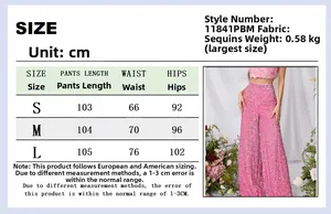 Tableau des tailles détaillé pour pantalon large à paillettes avec mesures en CM