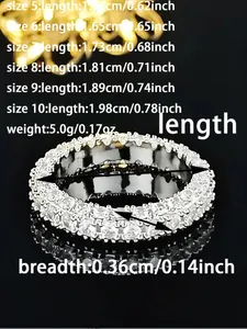 Detailed size chart showing inner diameters and weight for cubic zirconia eternity ring