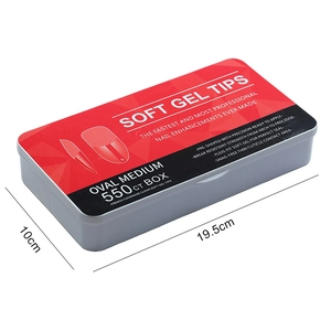 Set of 550 oval medium soft gel nail tips in a professional storage box with size markers