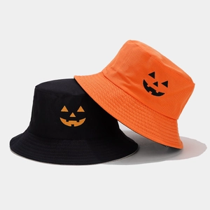 Set di cappelli alla pescatora Halloween con ricamo a zucca in nero e arancione