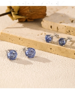 S925 sterling silver round blue tanzanite studs with classic four-prong setting