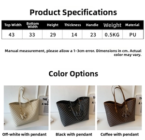 Guía de tallas del bolso tote grande de PU: 43x29x14 cm con tres opciones de colores