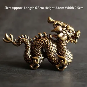 Solid brass zodiac dragon figurine, 6.3cm vintage style Chinese dragon desktop decoration