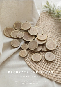 Close-up of natural wood slices with bark for DIY Christmas rustic decor and crafts