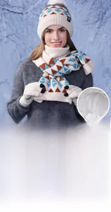 Detailansicht des dicken Fleecefutters und des geometrischen Strickmusters im Winterset