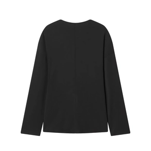 Klassisches schwarzes Langarm-Oberteil für Damen mit minimalistischer Rückansicht und Passform