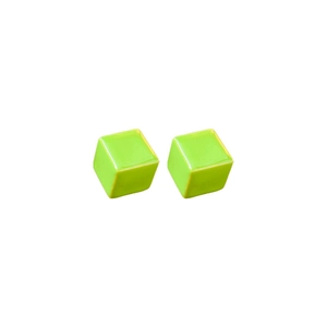 Minimalist square geometric studs in vibrant green resin finish with silver needles