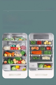 Before and after comparison of hanging drawer refrigerator organizer for food storage