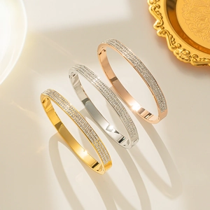 Stainless Steel Three Row Rhinestone Bangle Fashion Elegant Stardust Handmade Bangle For Women Elegant Jewelry Gift