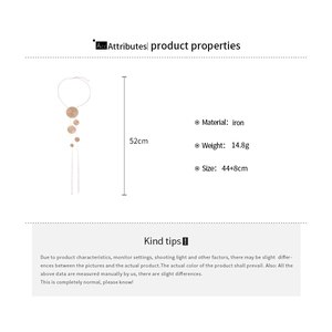 Infographie montrant le collier à glands or rose avec détails de longueur totale 52cm