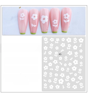Detail of ultra-thin white flower nail stickers with waterproof JO-1866 floral pattern