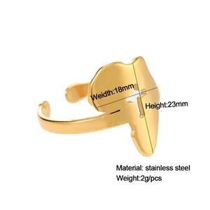 Detail showing polished gold Africa map ring dimensions and hollow cross design