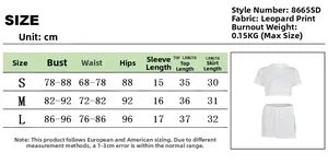 Size chart for leopard print two-piece set including bust, waist, and length measurements
