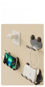 Frog-shaped wall mount storage holder with wood texture for phone and cable management