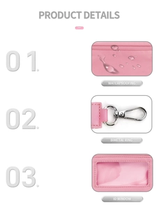 Monedero de muñeca rosa impermeable con anillo de metal y ventana transparente ID