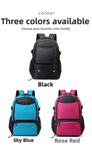 Waterproof sports backpacks in black, sky blue and rose red with mesh side pockets