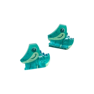 Pair of cute mini green crocodile hair clips with cartoon monster design for kids