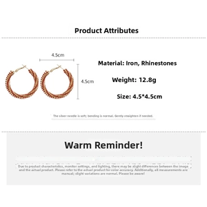 Detail showing red rhinestone twisted hoop earrings dimensions 4.5x4.5cm and iron material