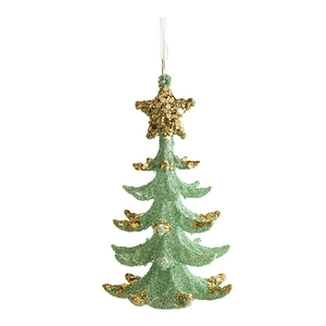 Mint green Christmas tree ornament with golden glitter details for holiday tree decoration