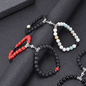 Lava stone and turquoise magnetic couple bracelets with attraction clasp and natural beads