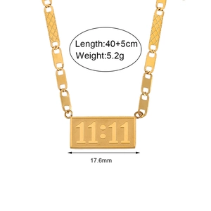 Golden stainless steel pig nose chain necklace with 11:11 engraved rectangular pendant