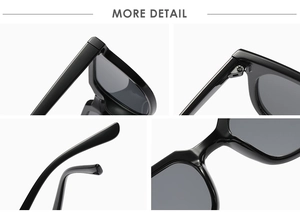 Macro view showing metal hinge details and smooth integrated nose pads of square sunglasses