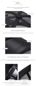 Detail of breathable black mesh baseball cap showing polyester fabric and adjustable buckle