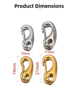 Detailed size specifications for stainless steel lobster clasps in gold and silver