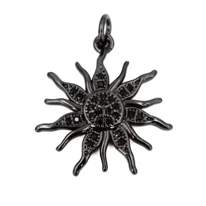 Detail of sunflower pendant with black zircon micro-pave setting in 18K gold plated copper