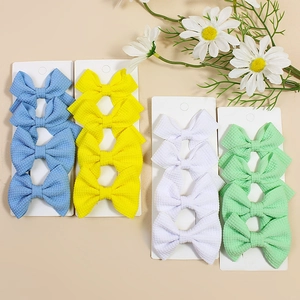 Handmade Waffle Fabric Bow Hair Clips For Kids Girls Polyester Rib Ribbon Swallowtail Bowknot Hairpins Accessories