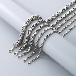 Polished silver stainless steel Byzantine chain necklaces in multiple thicknesses