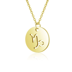 Detail of 18K gold plated Capricorn zodiac pendant necklace with hollowed cutout design