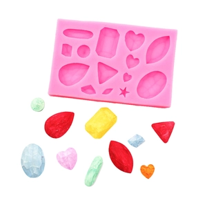 Pink silicone gemstone mold with 13 geometric shapes for fondant and chocolate crafts