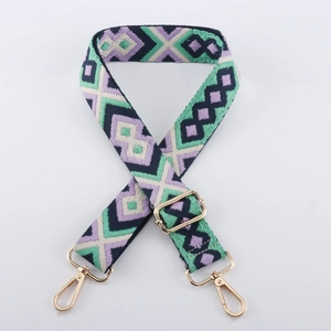 Close-up of geometric diamond weave pattern and gold metal hardware on bag strap